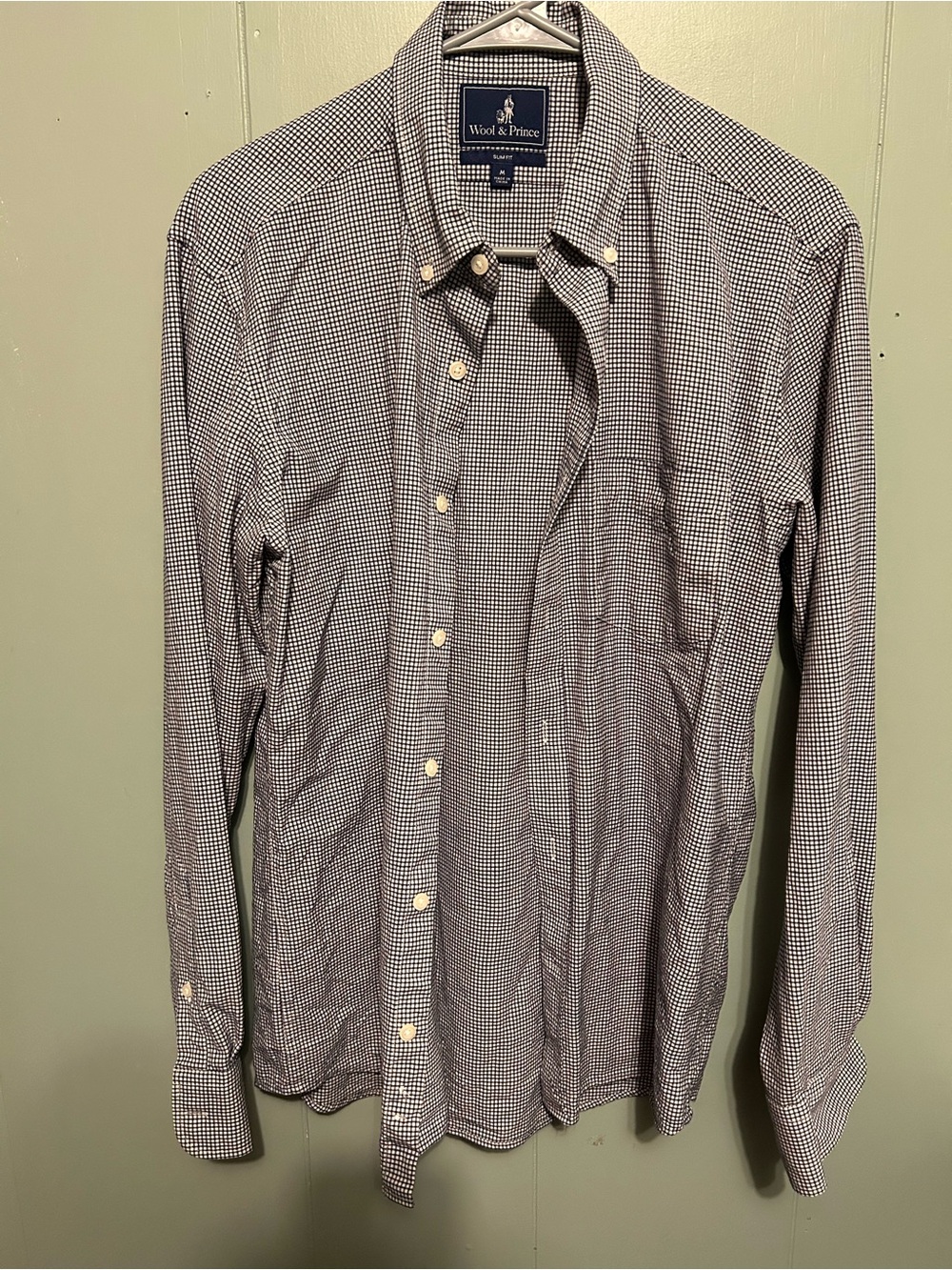 Wool & Prince Men's Blue Micro-Check Button-Down Dress Shirt